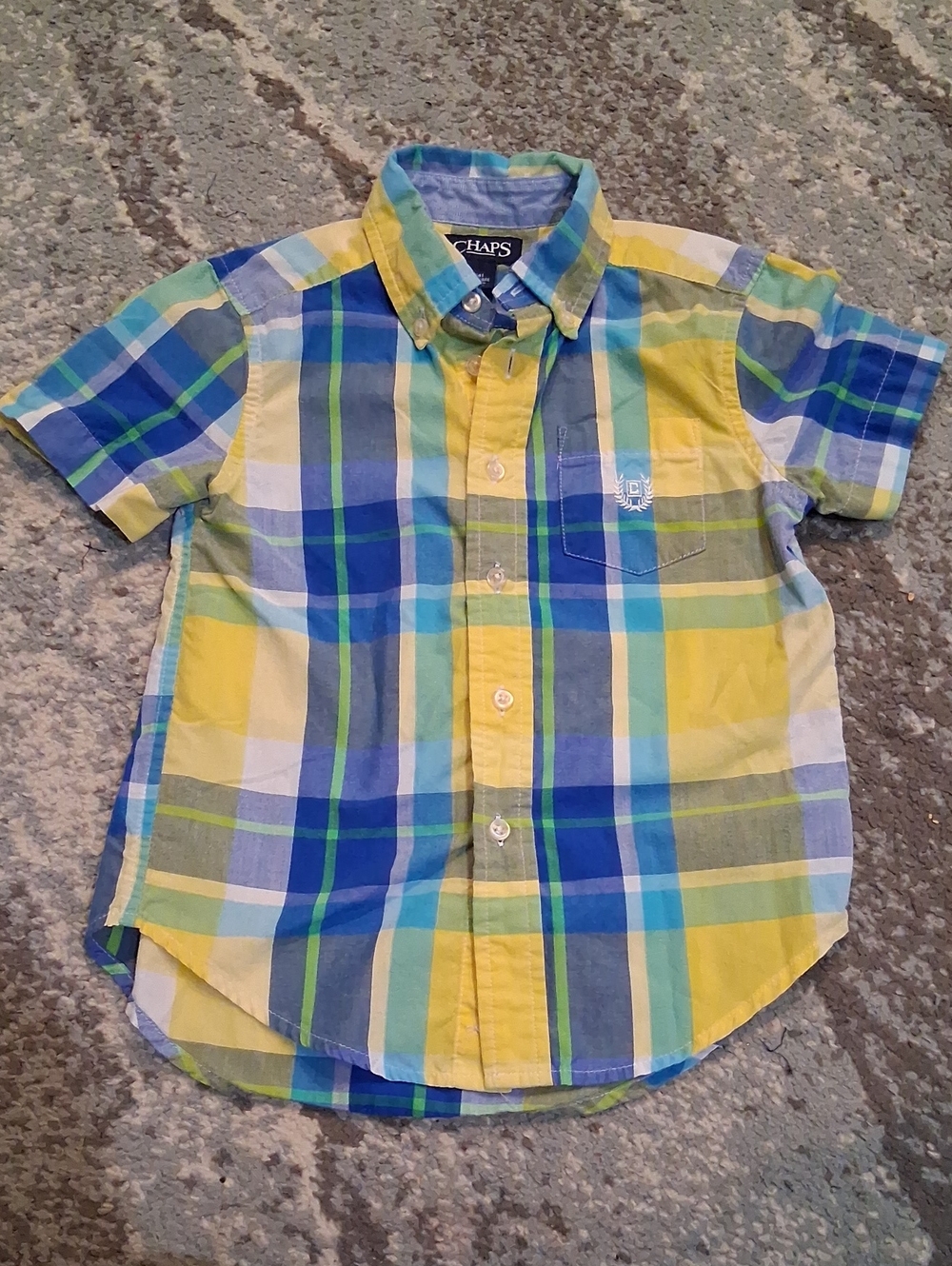 Chaps Yellow Blue Green Plaid Short-Sleeve Button-Down Shirt